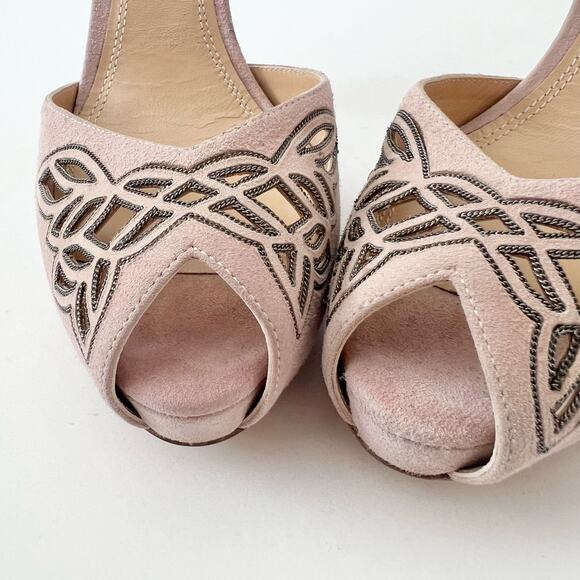 Ralph Lauren Collection Jebine Suede Platform Sandals Pale Pink Mauve | Size 39B - Picture 5 of 16